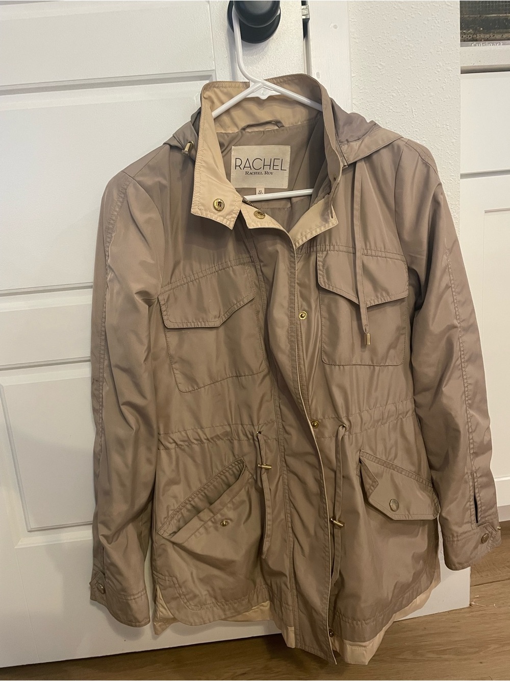 Rachel Roy Neutral Taupe Utility Field Jacket with Detachable Hood